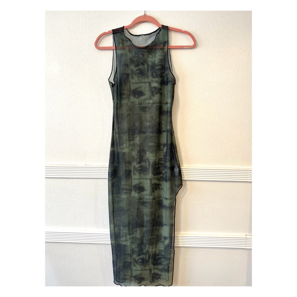mesh side slit maxi dress